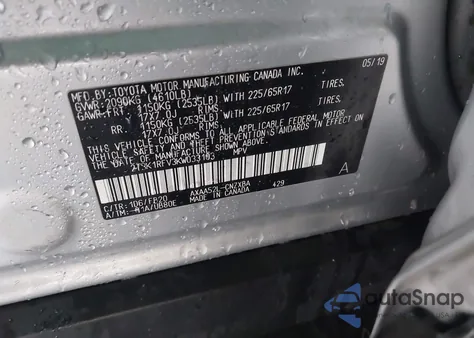 2019 Toyota Rav4 Le z USA, uszkodzony, nr VIN 2T3K1RFV3KW033103